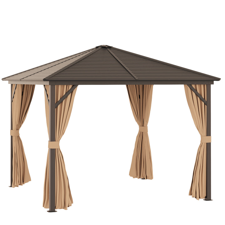 MCL 3 x 3(m) Metal Hardtop Gazebo, with Curtains and Accessories - Brown