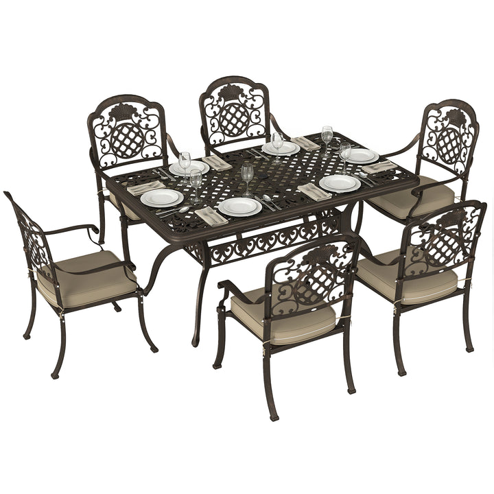 Garden Dining Set for 6, Cast Aluminium Outdoor Table and Chairs Set w