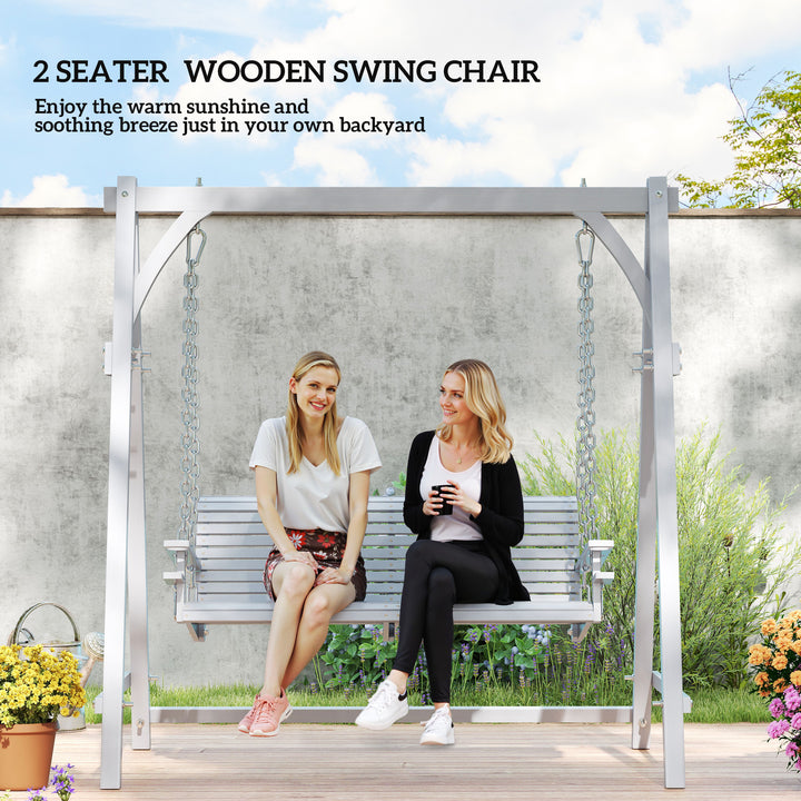 2 Seater Garden Swing Seat, Wooden Swing Chair Bench with Cup Holders for Outdoor Porch Patio, Grey