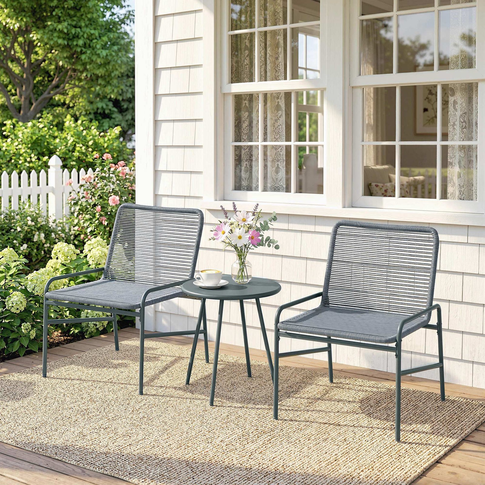 3 Piece Rattan Bistro Set, Outdoor Garden Furniture Set with 2 Chairs,
