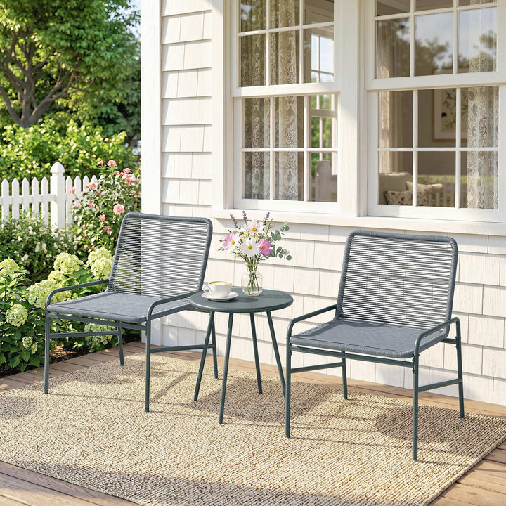3 Piece Rattan Bistro Set, Outdoor Garden Furniture Set with 2 Chairs,