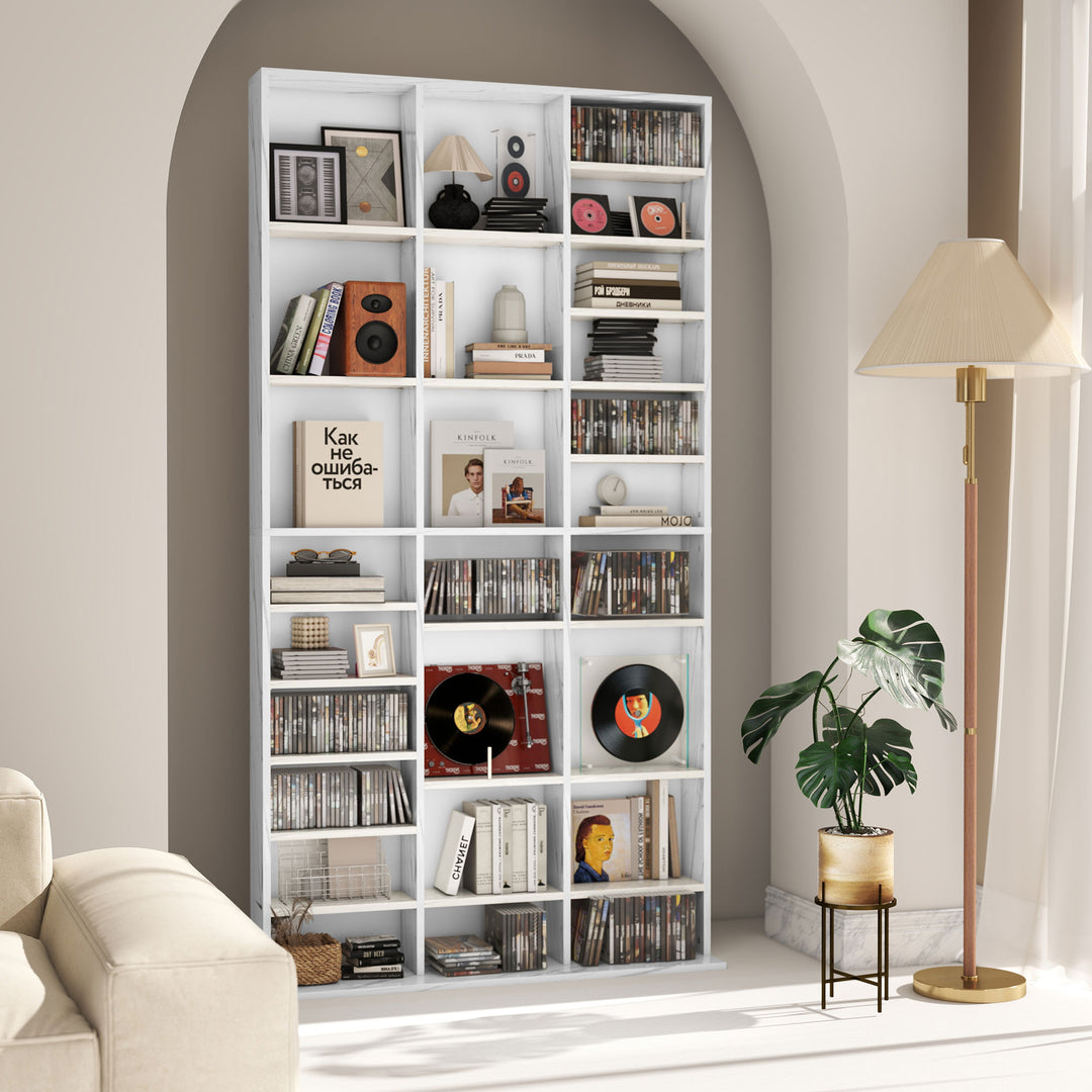 CD Storage Unit with Adjustable Shelves, 102 x 195 cm, Marble Effect