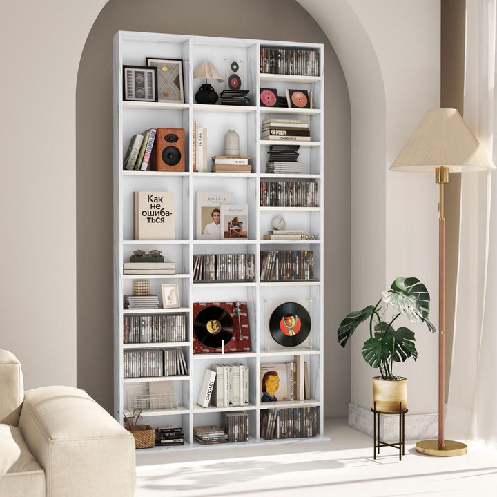 CD Storage Unit with Adjustable Shelves, 102 x 195 cm, Marble Effect
