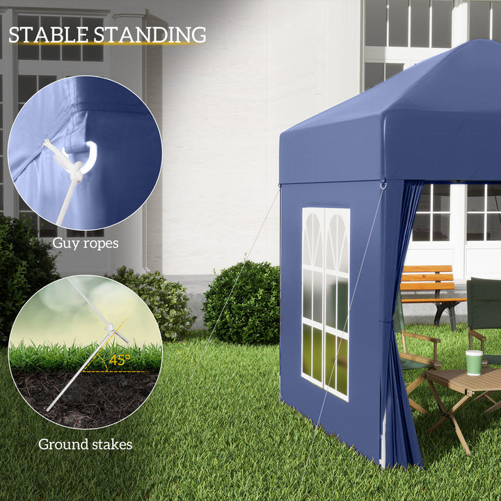 2 x 2 m Garden Pop Up Gazebo, Wedding Party Tent Marquee, Water Resistant Awning Canopy with Sidewalls, Windows, Carry Bag, Blue