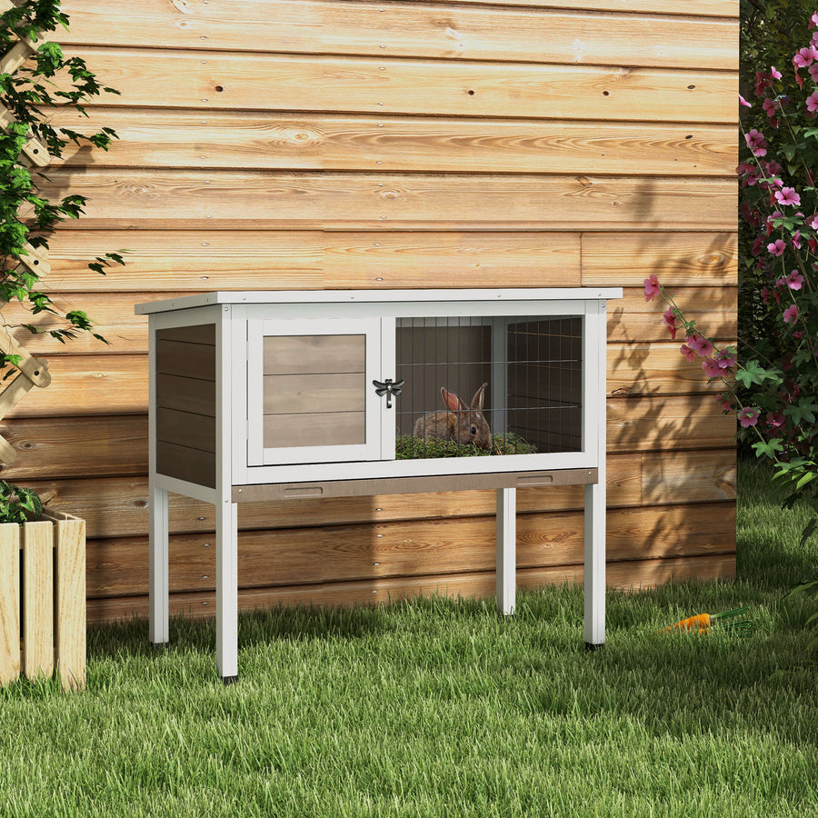 Wooden Guinea Pig Hutch, Small Animal Cage with Slide-out Tray, Openable Asphalt Roof, 84 x 43 x 70cm, Brown
