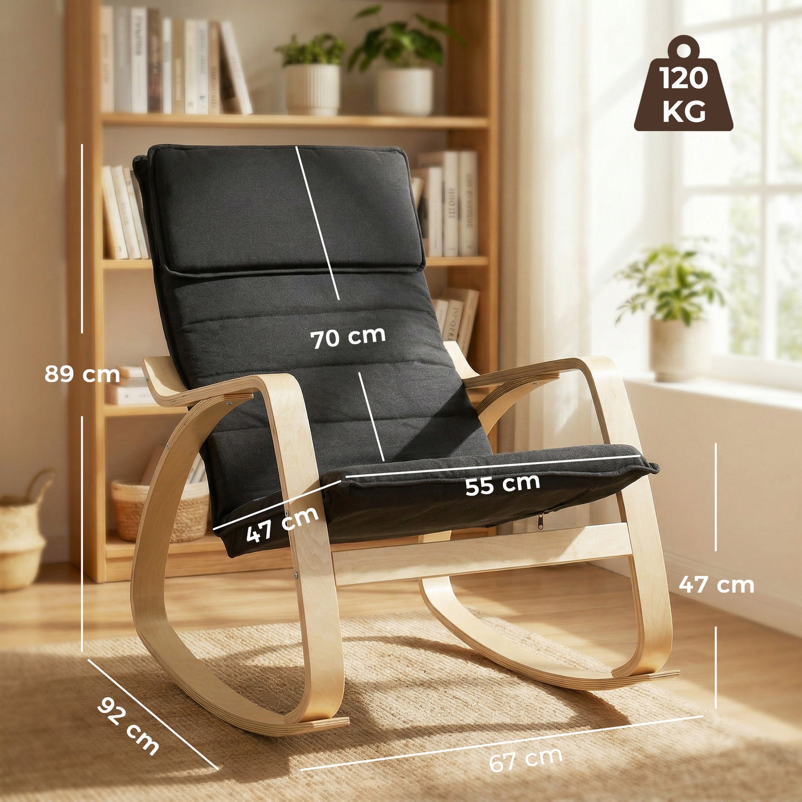 Lounge Chair, Comfortable Relax Rocking Chair with Headrest, 67W x 92D