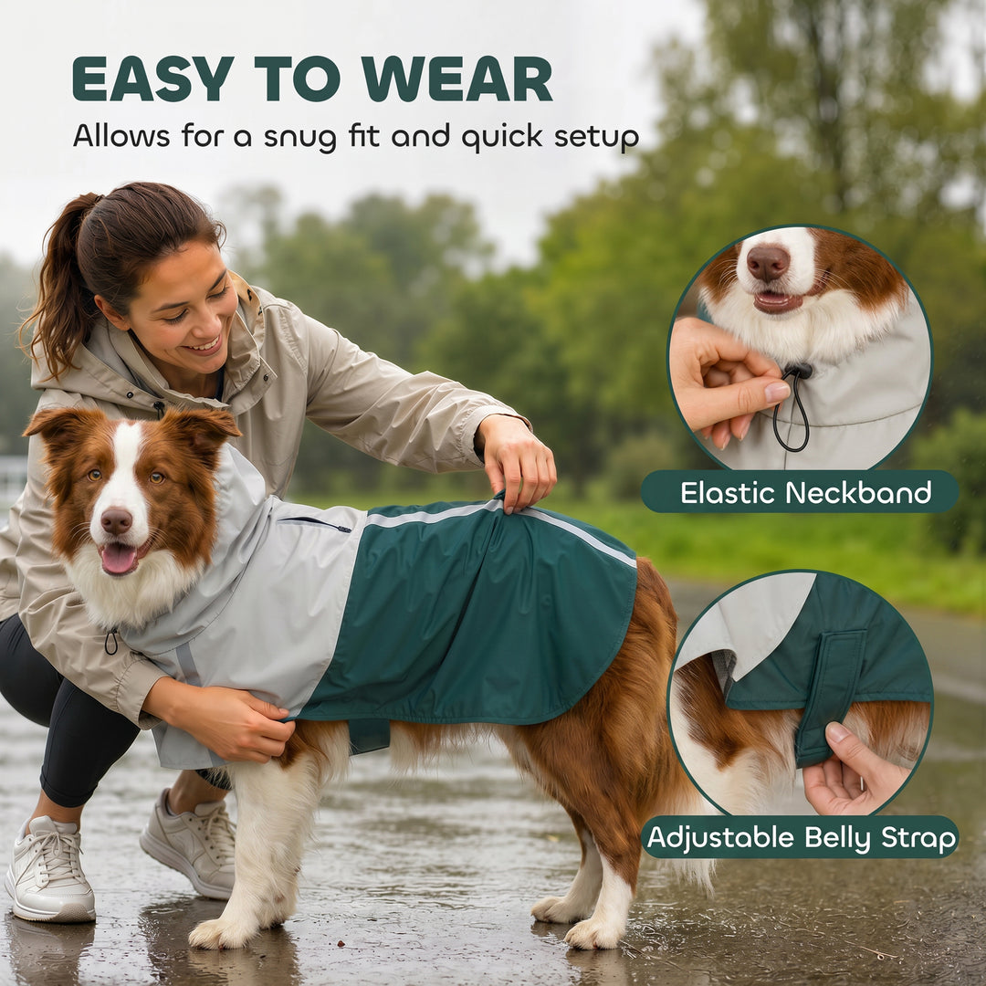 Dog Raincoat with Hood, Waterproof &amp; Breathable Rain Jacket with Leash