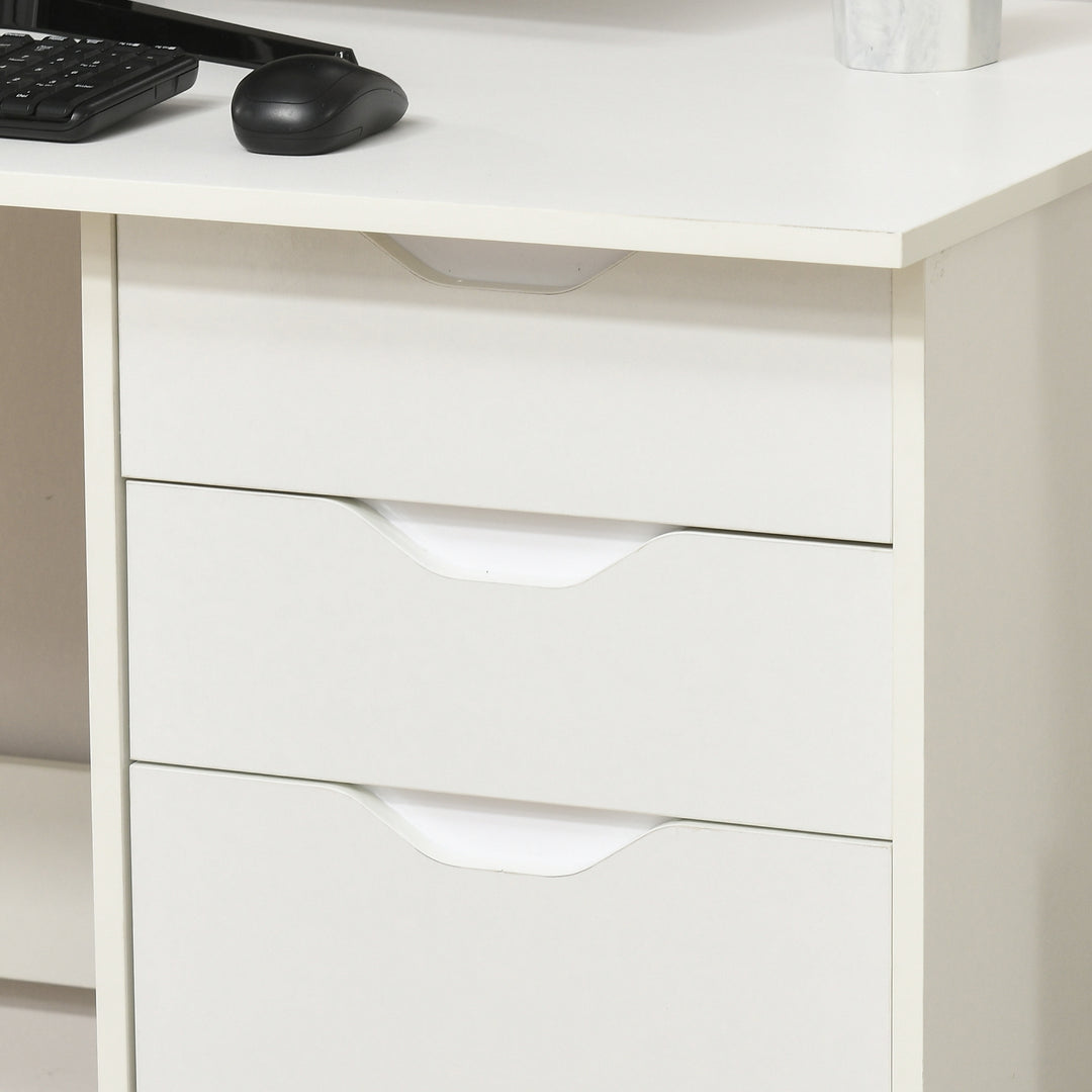 Computer Desk with Drawers, High Gloss Home Office Desk with Storage Cabinet, Study Workstation, 120 x 60cm, White