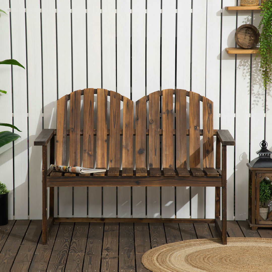 Outdoor Wooden Garden Bench, Patio Loveseat Chair with Slatted Backrest and Smooth Armrests for Two People, for Yard, Lawn, Porch, Carbonised Finish