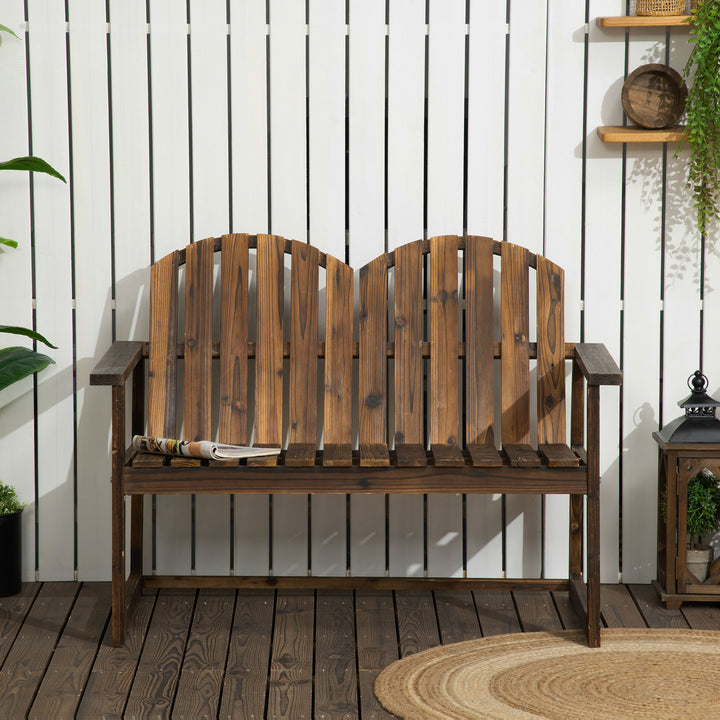 Outdoor Wooden Garden Bench, Patio Loveseat Chair with Slatted Backrest and Smooth Armrests for Two People, for Yard, Lawn, Porch, Carbonised Finish