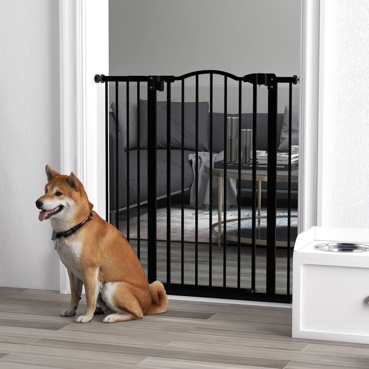 PawHut Adjustable Safety Barrier, Metal Pet Gate with Auto-Lock & No-Drill Installation, for Doorways & Stairways, 74-94cm, Black | Aosom UK