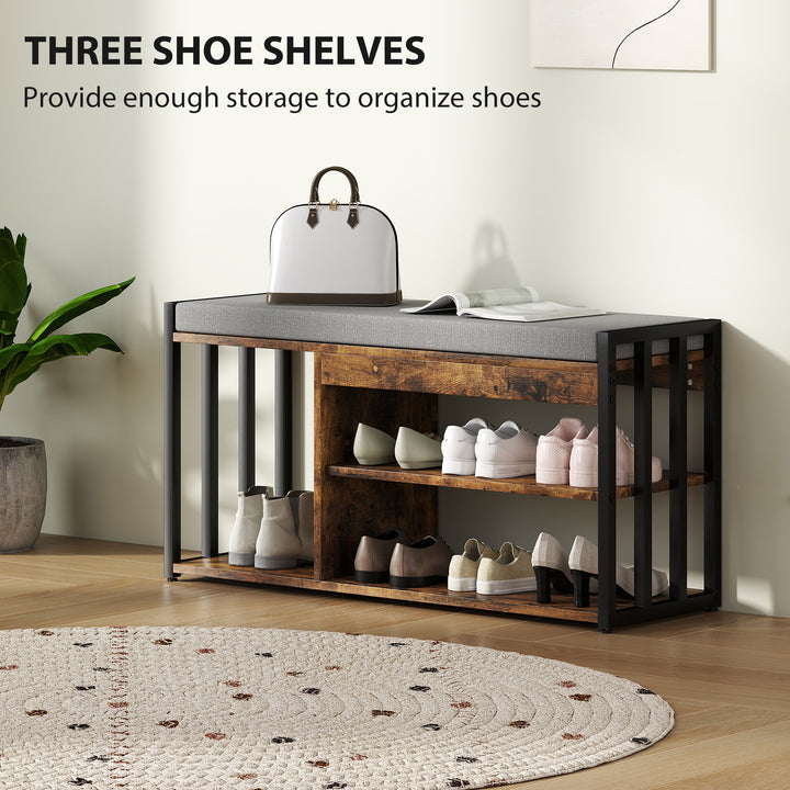 Shoe Storage with Seat, Upholstered Entryway Bench, Shoe Bench with 3 