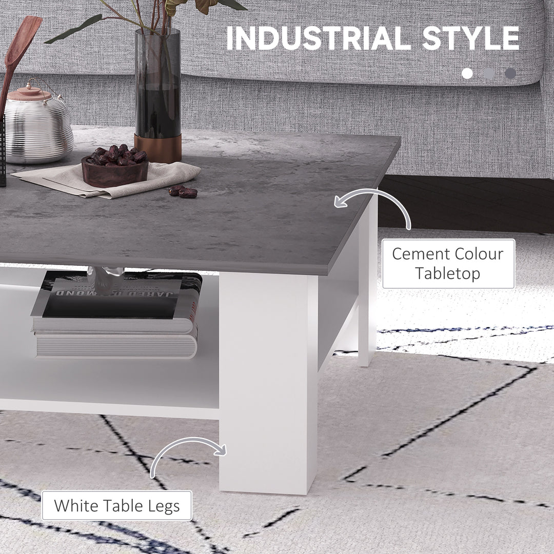 Square Coffee Table, Wooden Coffee Table with Storage, Cocktail Center Tea Table for Home Office, 80W x 80D x 31.5Hcm, Grey and White