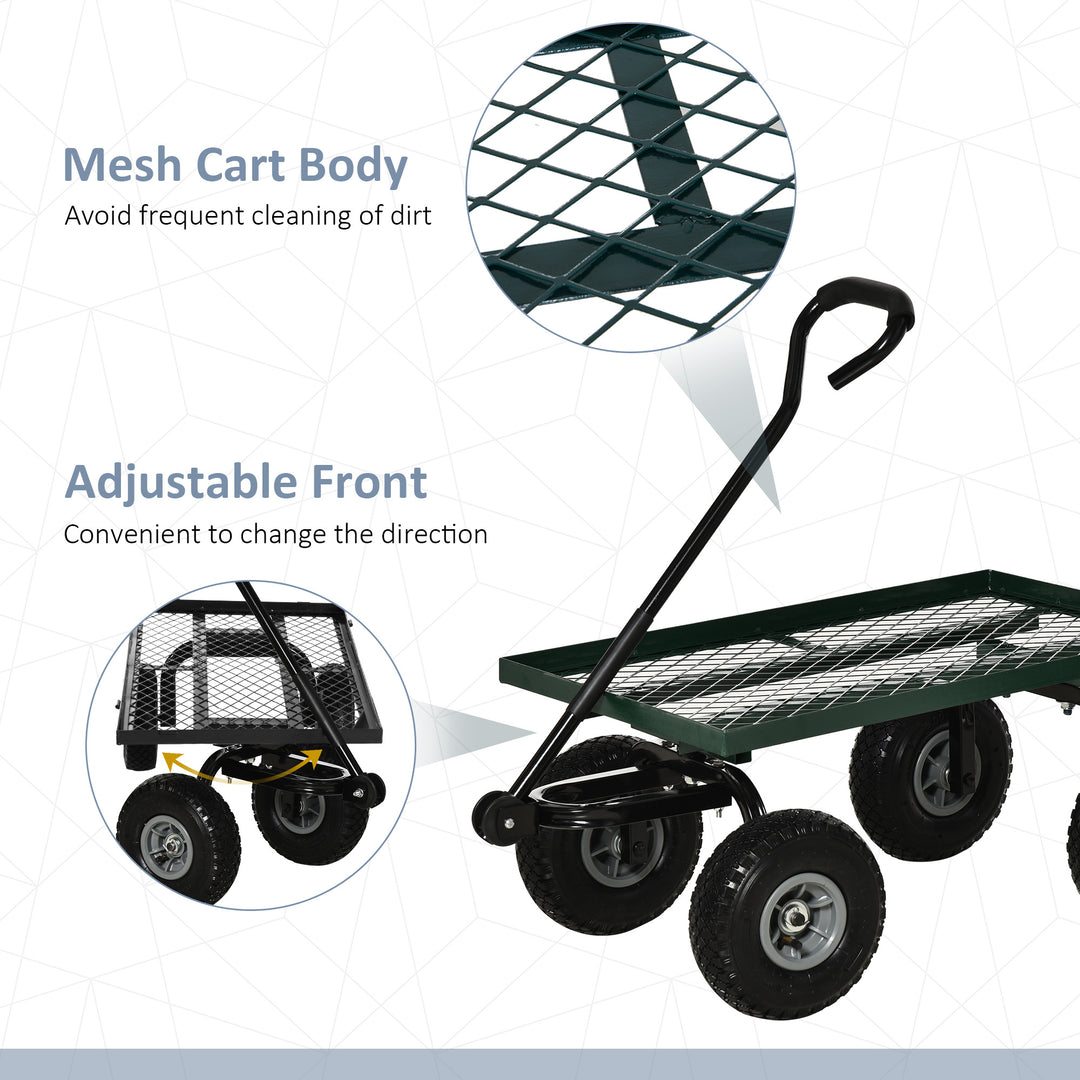 Garden Trolley Cart, Heavy Duty Garden Cart with Metal Frame, 10" Pneumatic Wheels, Rotating Handle, 150kg Capacity, for Garden, Farm