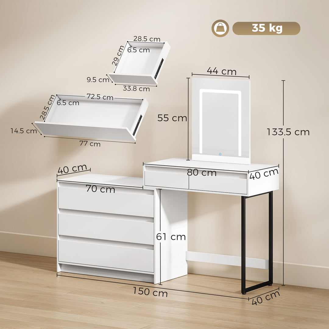 Vanity Makeup Desk LED Mirror Dressing Table Large Storage 5 Drawers - view 3