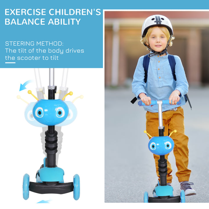 Adjustable Kids Toddler Scooter, with Removable Seat, Back Handle, Blue