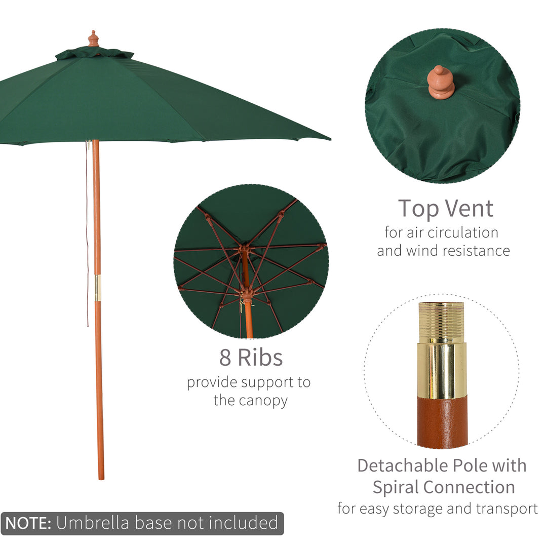 2.5m Garden Parasol Umbrella, Outdoor Market Table Umbrella with Wooden Pole & 8 Fibre Glass Ribs, Round Sun Shade Canopy, Green
