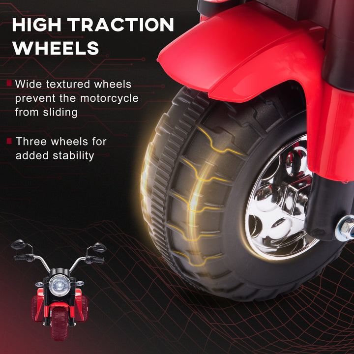 6V Kids Electric Motorbike 3 Wheels Ride On Toy with Horn Headlights Realistic Sounds for Girl Boy 18 - 36 Months Red