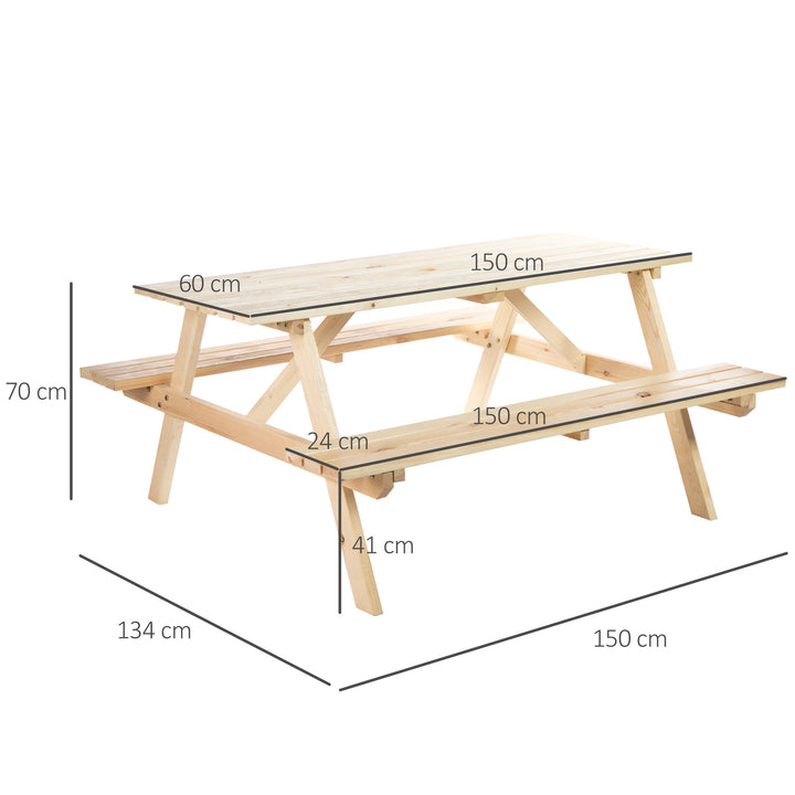 6 Seater Wooden Picnic Table Bench for Outdoor Garden or Patio with Parasol Cutout 150 cm Natural Wood Finish