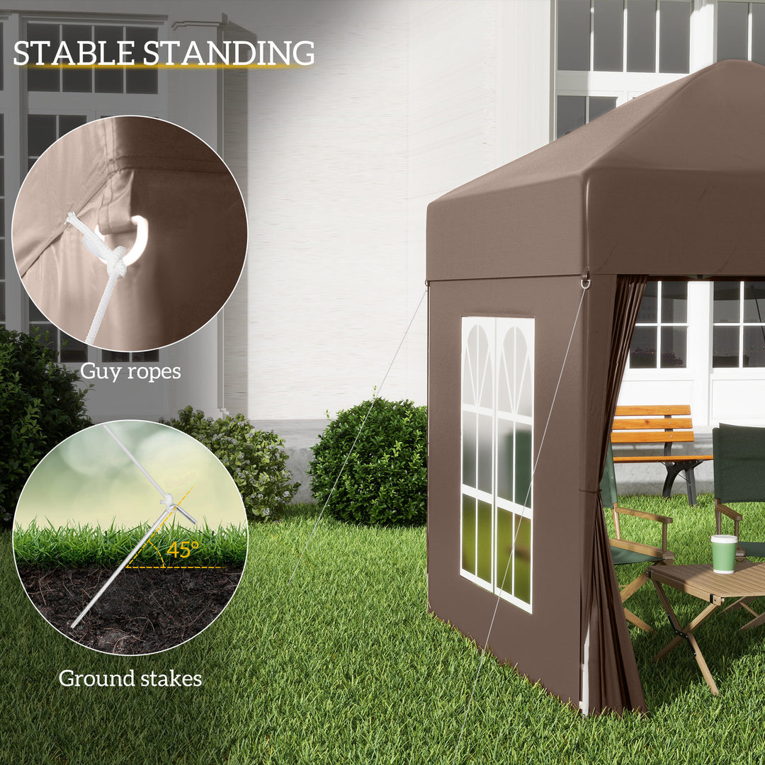 2 x 2 m Garden Pop Up Gazebo, Wedding Party Tent Marquee, Water Resistant Awning Canopy with Sidewalls, Windows, Carry Bag, Coffee
