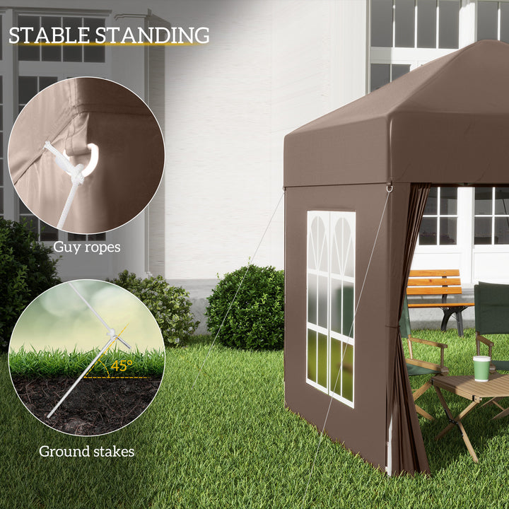 2 x 2 m Garden Pop Up Gazebo, Wedding Party Tent Marquee, Water Resistant Awning Canopy with Sidewalls, Windows, Carry Bag, Coffee