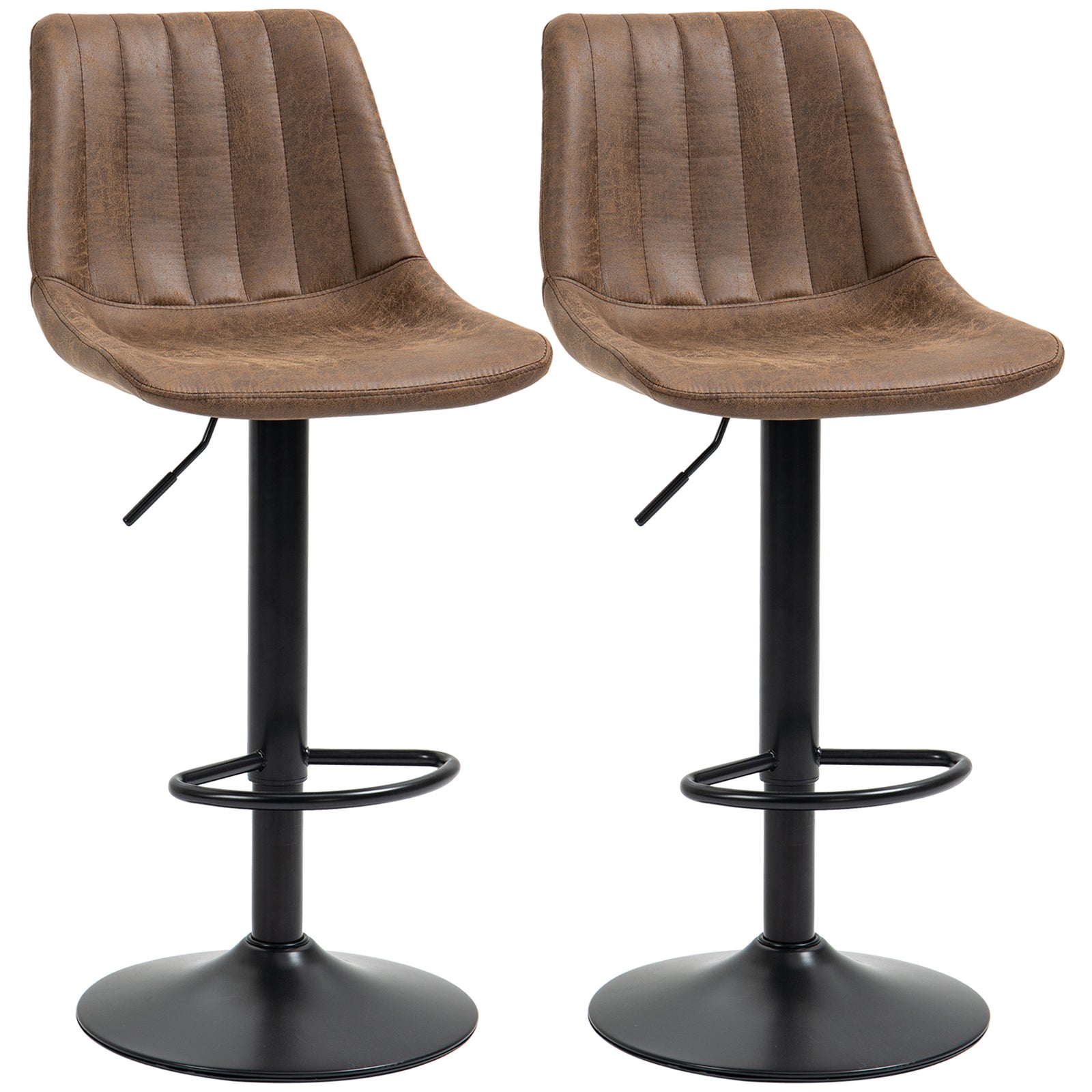 Bar Stools Set of 2, Swivel Counter Height Barstools with Back, Adjustable Bar Chairs, Breakfast Dining Stools for Kitchen Island Counter with Adjustable Steel Footrest & Base, Brown