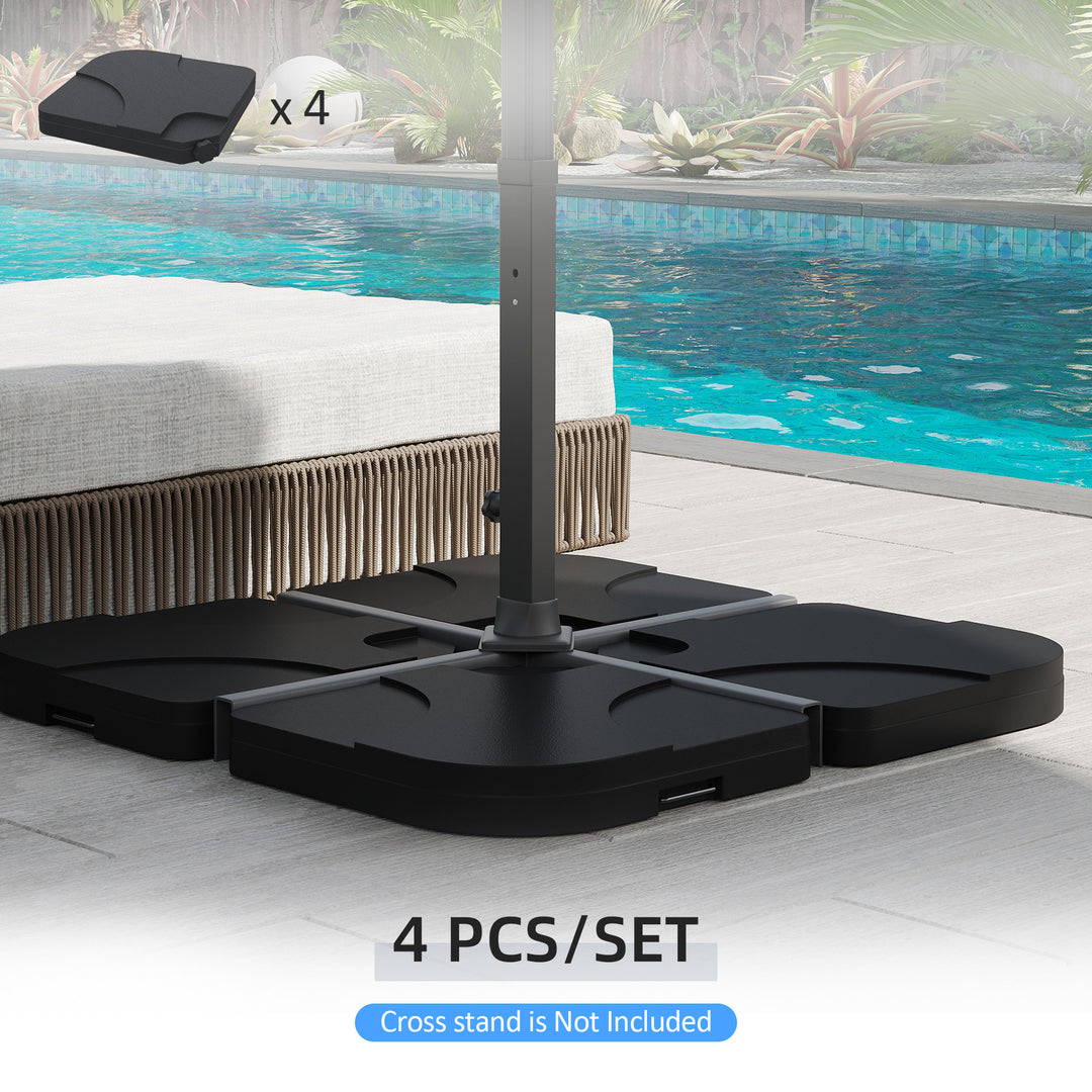 4 Pieces Parasol Base Stand Weights for Banana Hanging Cantilever Umbrella, Water and Sand Filled, Up to 72kg, Black