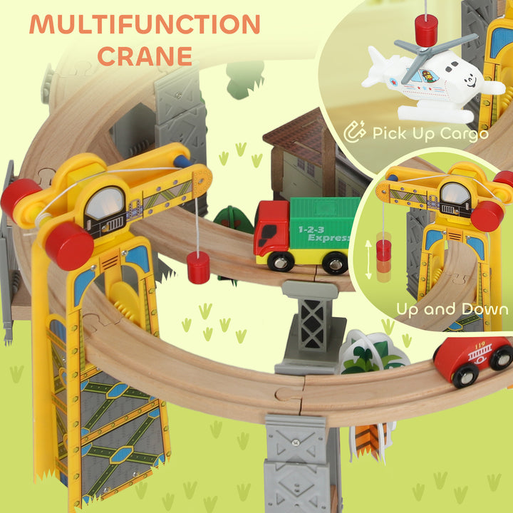 MCL 100 Piece Wooden Train Set for Kids 3+ Years with Track, Crane, Battery Operated Train