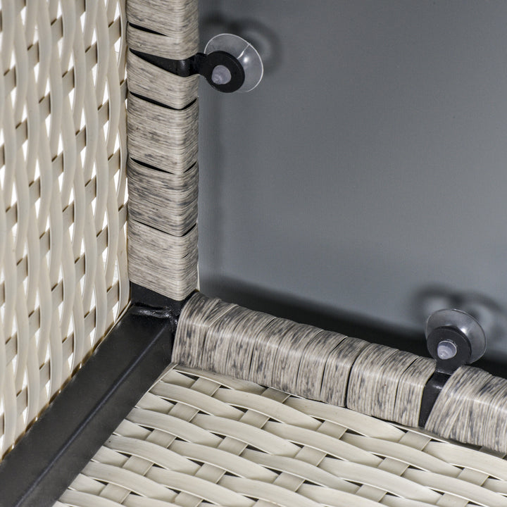 Square PE Wicker Rattan Table, with Glass Top - Light Grey