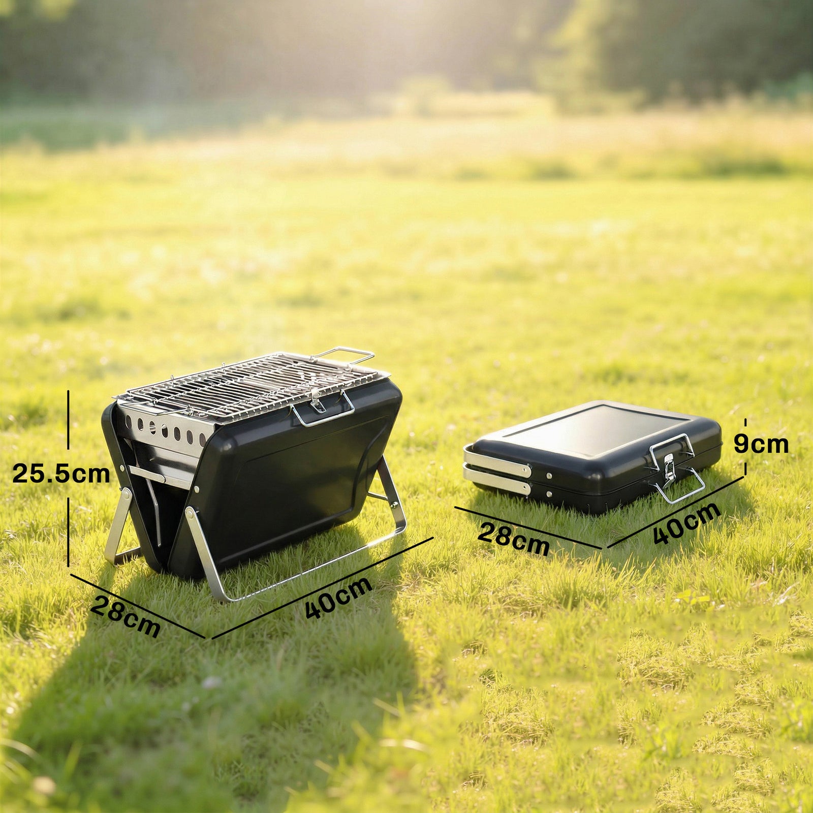 Charcoal BBQ Grill Portable Stainless Steel Barbecue with Tilting Grat