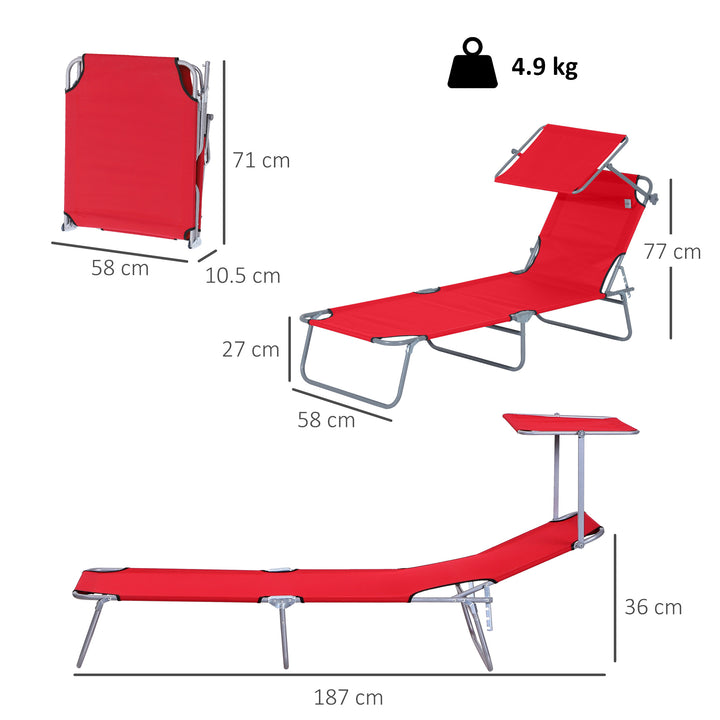 Folding Sun Lounger, Lounge Chairs Reclining Sleeping Bed with Adjustable Sun Shade Awning for Beach, Patio