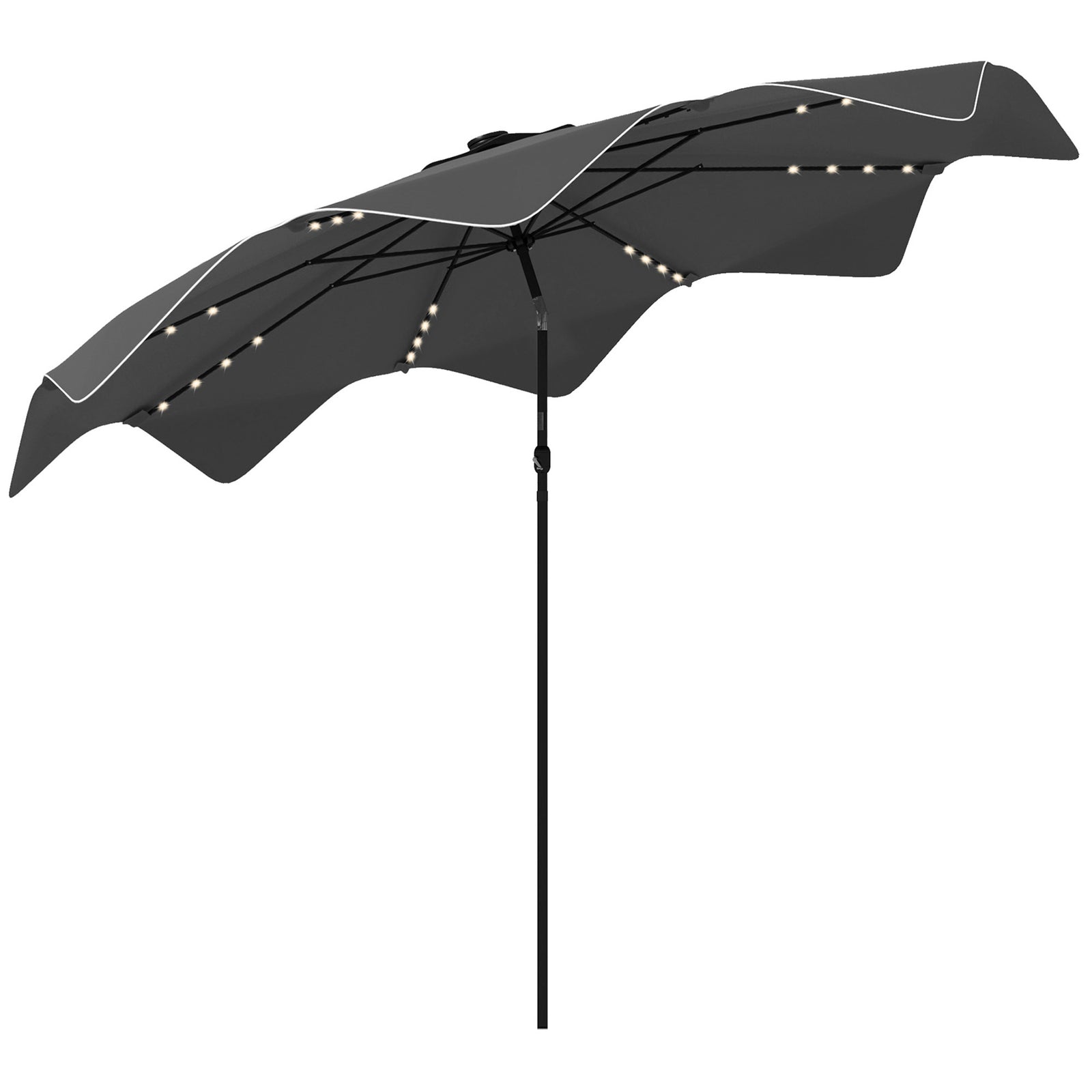 Solar Patio Umbrella with LED and Tilt, Outdoor Market Table Umbrella Parasol with Crank, 3 x 3 (m), Dark Grey