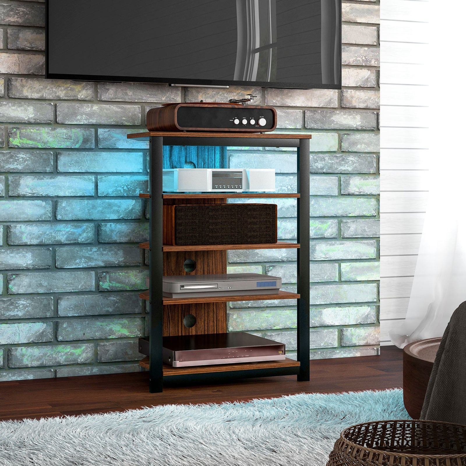 4-Tier Corner TV Stand with Storage, LED Lights, Cable Management, Small TV Unit Entertainment Centre for TVs up to 29", for Living Room, Bedroom