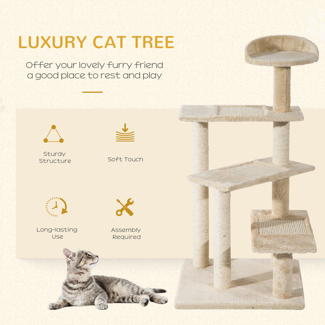 PawHut Beige Cat Tree, Kitten Scratching Post, Sisal Climbing Tower, Activity Centre, Sturdy | Aosom UK