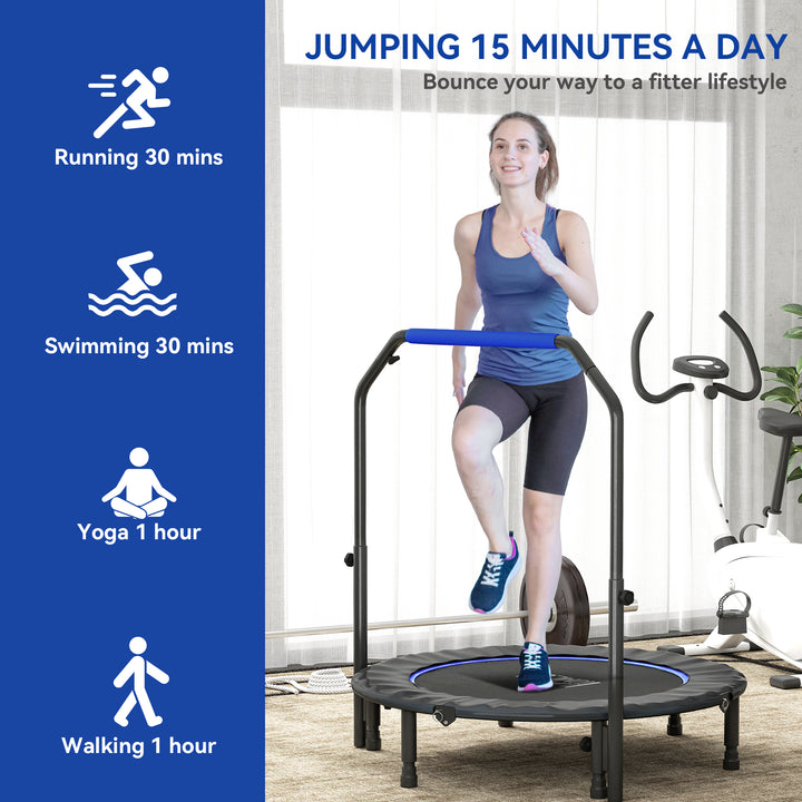 45" Foldable Mini Fitness Trampoline, with Adjustable Foam Handle, Blue