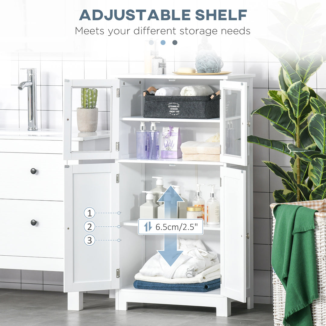 Bathroom Floor Cabinet, Freestanding Kitchen Cupboard with 2 Drawers, Adjustable Shelves and Tempered Glass Door, Wooden Storage Unit for Living Room Kitchen Hallway