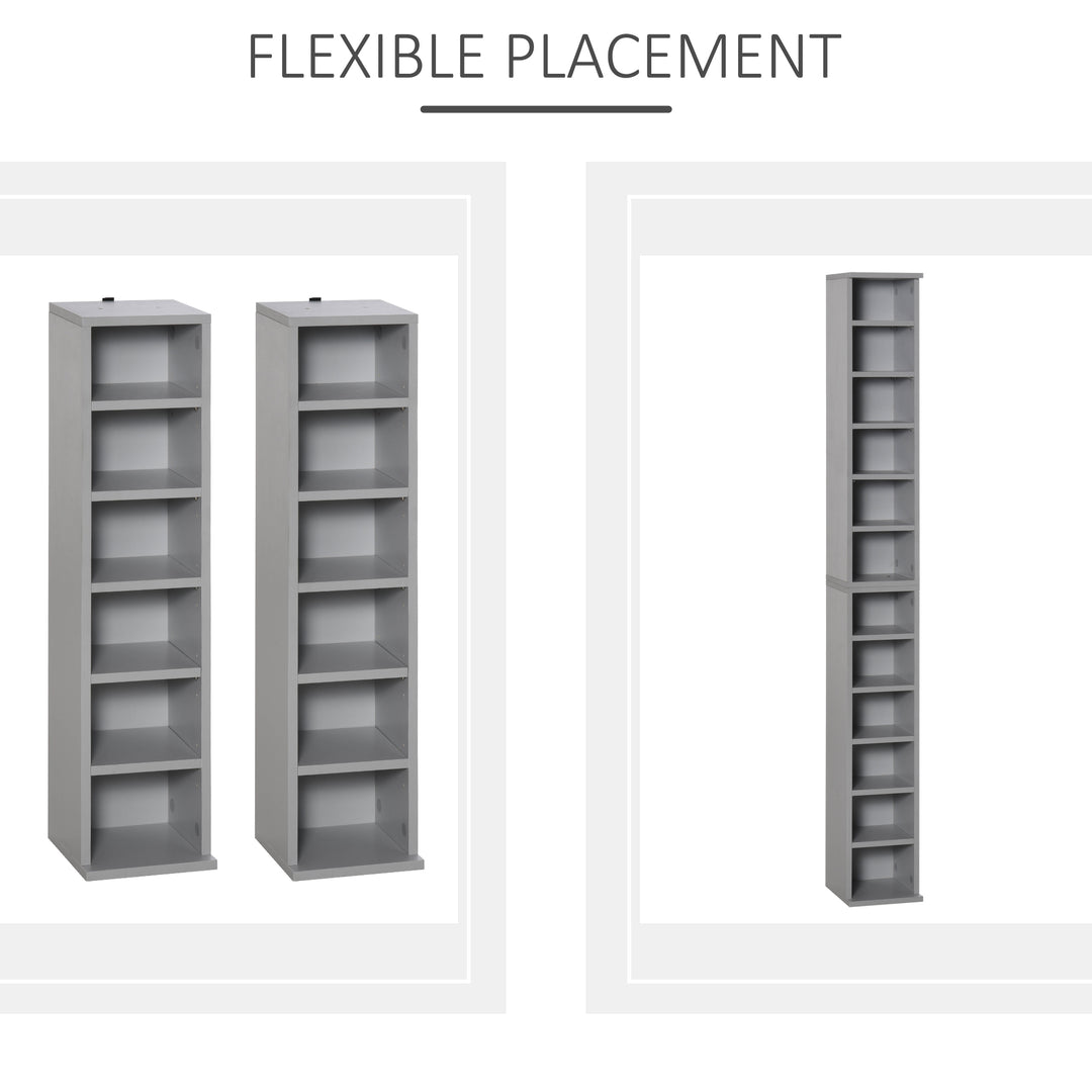 HOMCOM Twin Media Towers: Adjustable Shelving for Blu-Ray & DVD Organisation, Sleek Grey Bookcases | Aosom UK