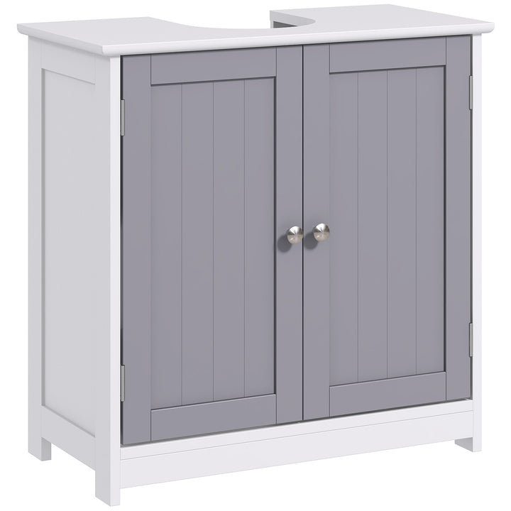 60x60cm Under-Sink Storage Cabinet w/ Adjustable Shelf Handles Drain Hole Bathroom Cabinet Space Saver Organizer White and Grey