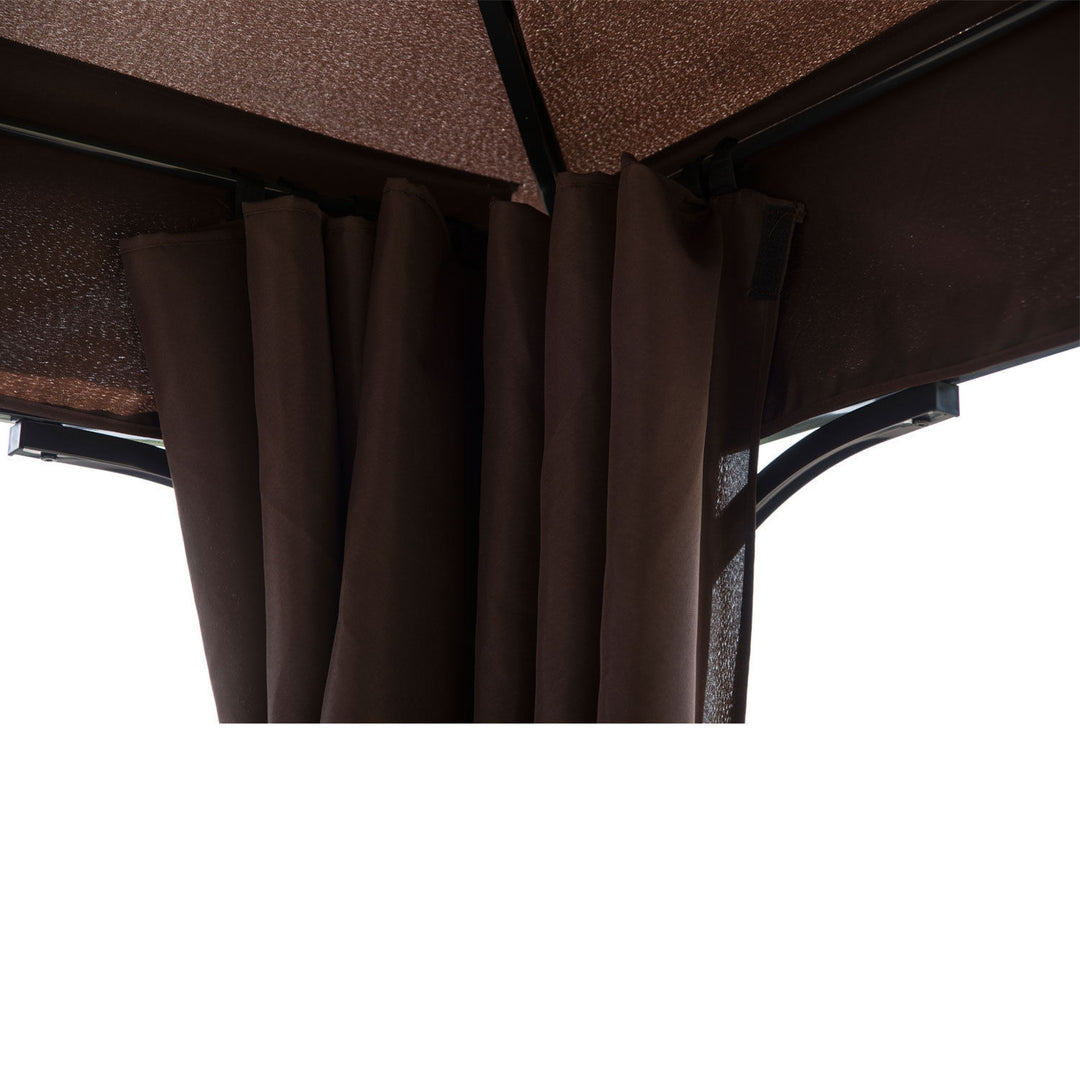 3 x 3(m) Garden Gazebo, Outdoor Gazebo Canopy Shelter with Curtains and Steel Frame for Lawn, Yard and Deck, Coffee