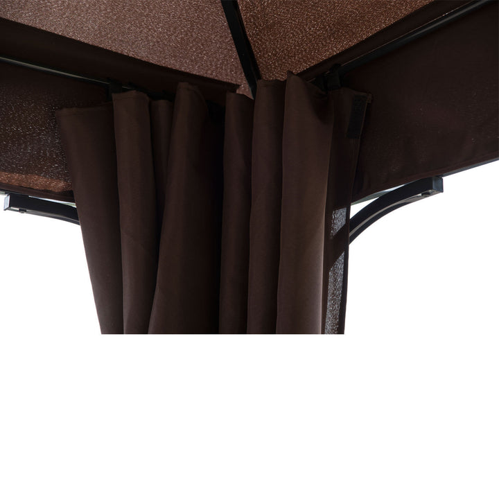 3 x 3(m) Garden Gazebo, Outdoor Gazebo Canopy Shelter with Curtains and Steel Frame for Lawn, Yard and Deck, Coffee