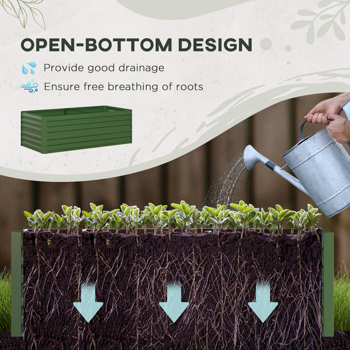 Set of 2 Raised Beds for Garden, Galvanised Steel Outdoor Planters with Multi-reinforced Rods for Vegetables, Plants, Flowers and Herbs, 180 x 90 x 59 cm, Green