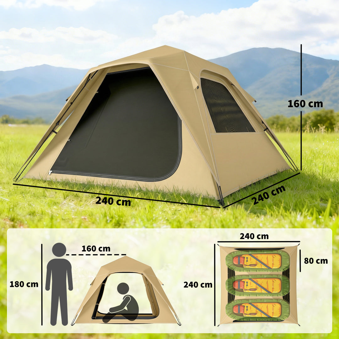 Pop Up Tent 3000mm Waterproof Camping Tents with Mesh Windows 2-3 Peop