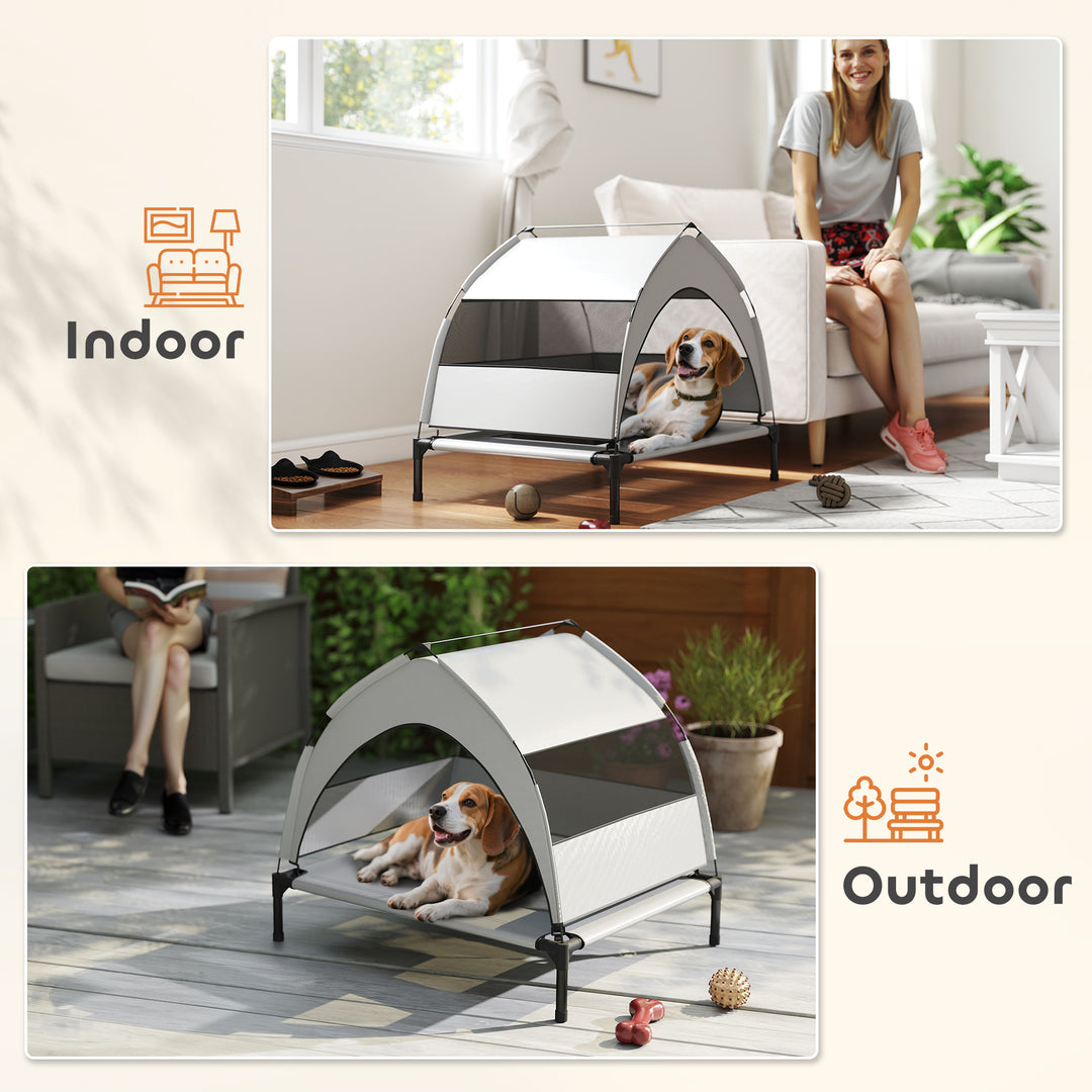 Portable Elevated Dog Bed with Removable Canopy, Cooling Raised Pet Cot for Small Medium Dogs, 76 x 61 x 60 cm