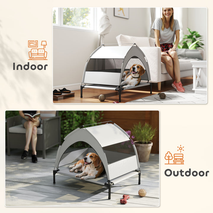 Portable Elevated Dog Bed with Removable Canopy, Cooling Raised Pet Cot for Small Medium Dogs, 76 x 61 x 60 cm