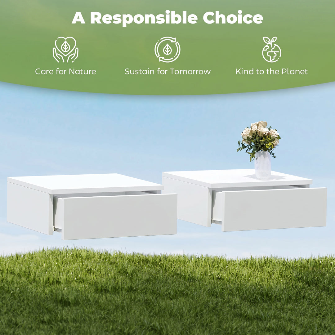 Floating Bedside Table Set of 2, Wall-Mounted Nightstand with High Glo