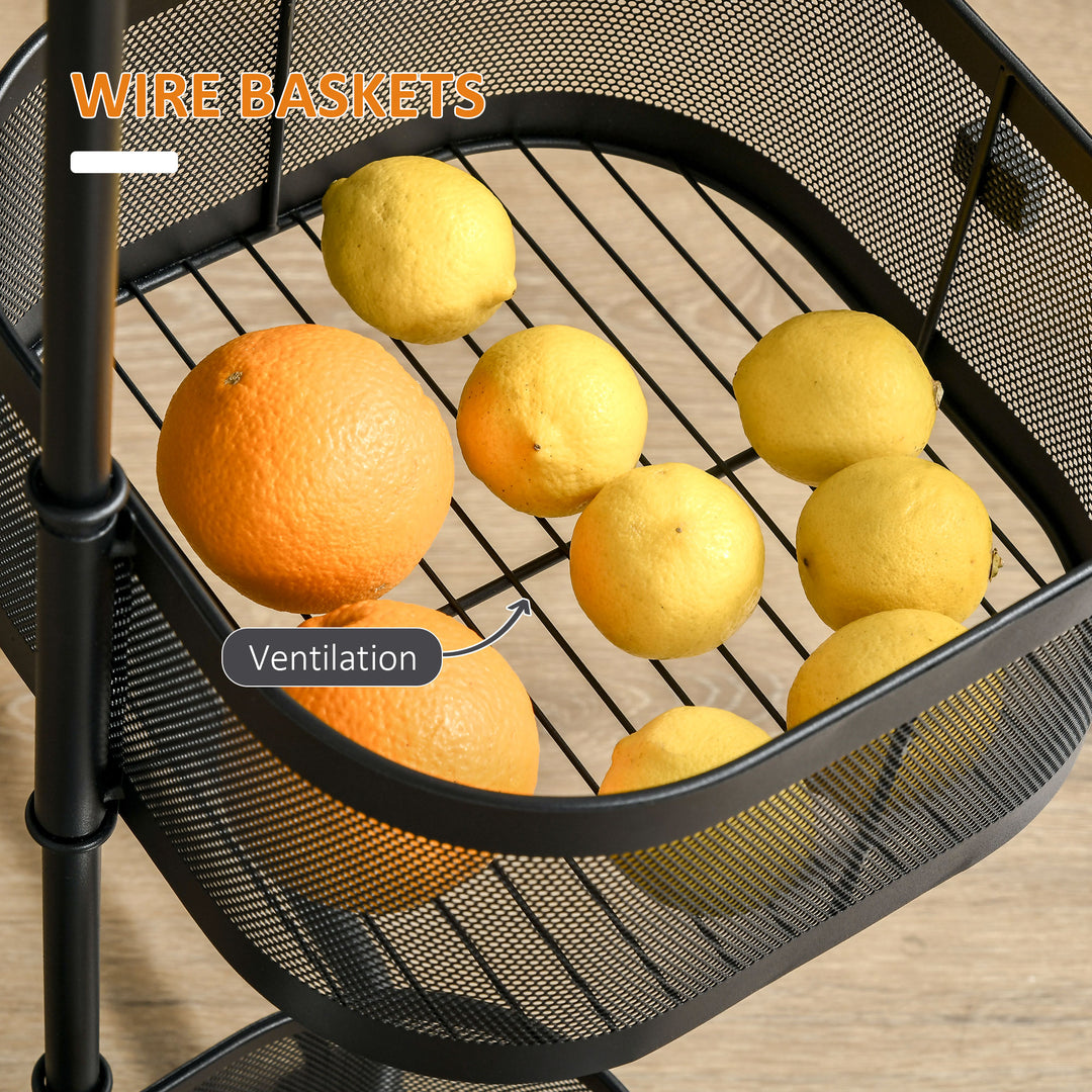 Metal Storage Cart, 4-Tier Storage Trolley on Wheels with 4 Mesh Baske