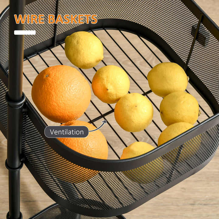Metal Storage Cart, 4-Tier Storage Trolley on Wheels with 4 Mesh Baske