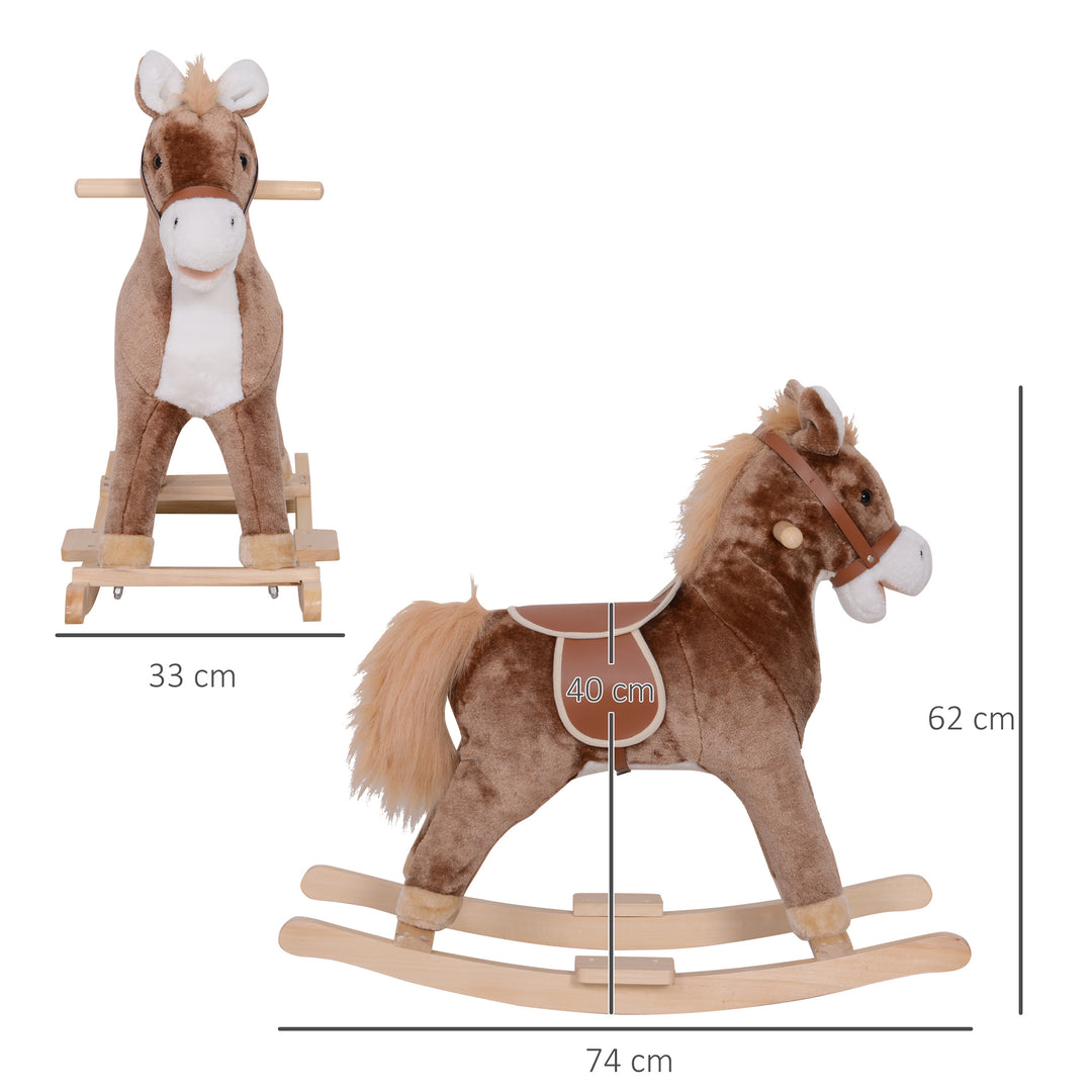 HOMCOM Kids Plush Rocking Horse-Brown/White