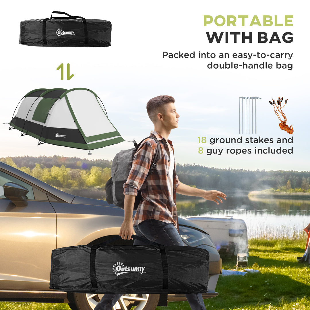 Three-Man Camping Tent, with Two Rooms and Porch - Green