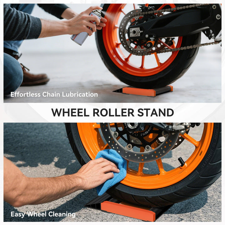 Motorcycle Wheel Cleaning Roller Stand with Aluminium Alloy Frame and Rollers, Motorcycle Maintenance Stand for Tyre Cleaning and Chain Lubrication, Fit Tyre Width < 180mm, Bikes < 500lb, Black